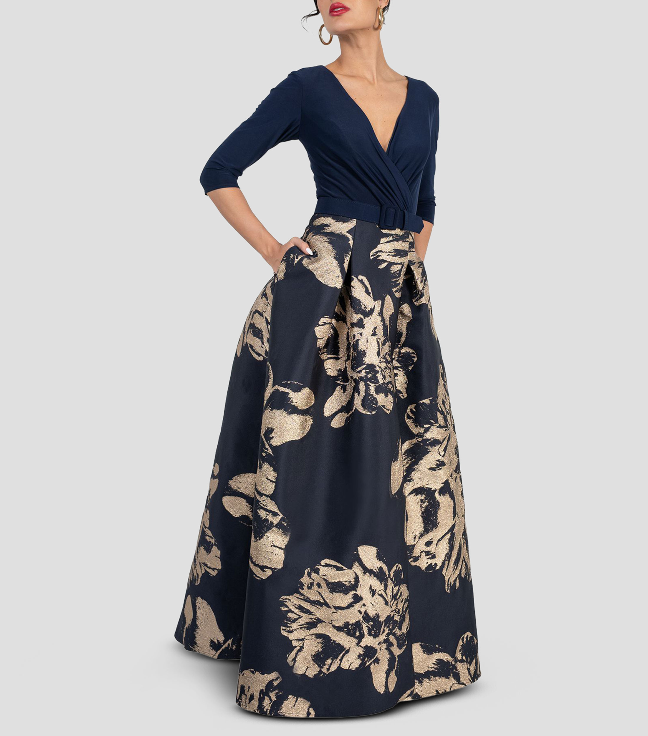 Vestido de fiesta largo estampado Mujer